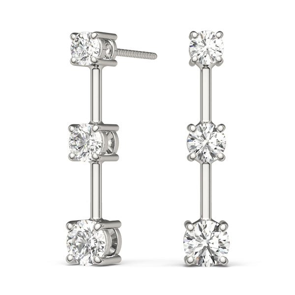 14K White Gold 1 CT Diamond Three Stone Earrings