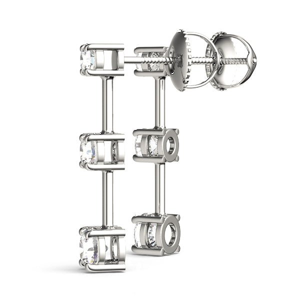 Platinum 1 CT Round Diamond Three Stone Earrings