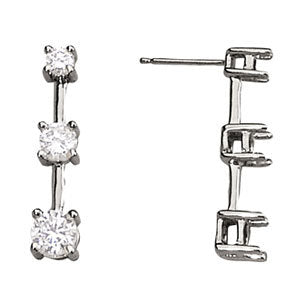 14K White Gold 1 CT Diamond Three Stone Earrings