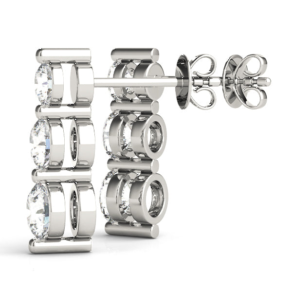 Platinum 1 CT Round Diamond Three Stone Earrings