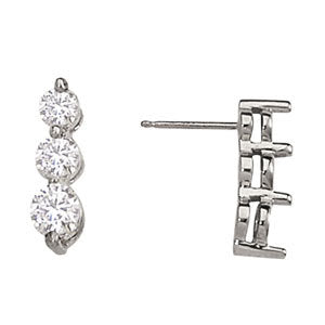 14K White Gold 1ctw Round Diamond Three Stone Earrings