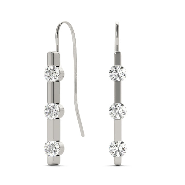 18K White Gold Diamond Three-Stone Stud Earrings