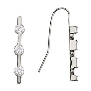 18K White Gold Diamond Three-Stone Stud Earrings