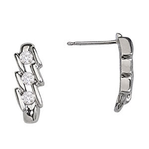 Platinum 3-Stone Round Diamond Stud Earrings