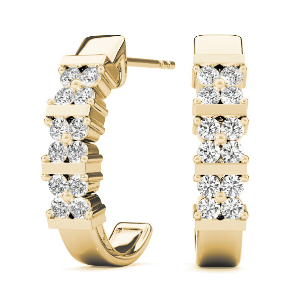 18K Yellow Gold Diamond J-Hoop Earrings