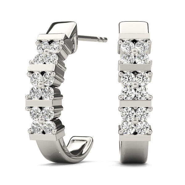 White Gold 1/4 CT Diamond J-Hoop Earrings