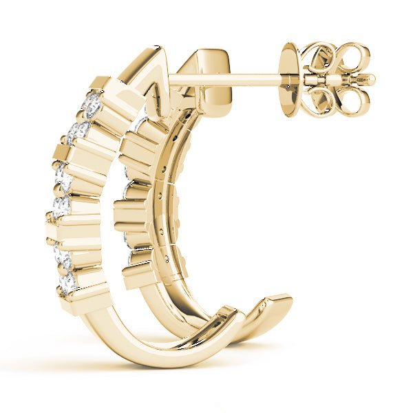18K Yellow Gold Diamond J-Hoop Earrings