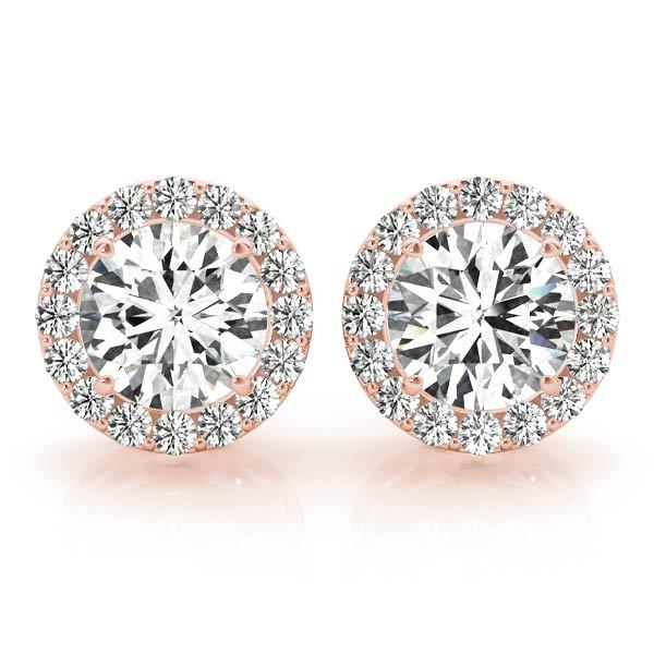 18K Rose Gold Round Diamond Halo Earrings