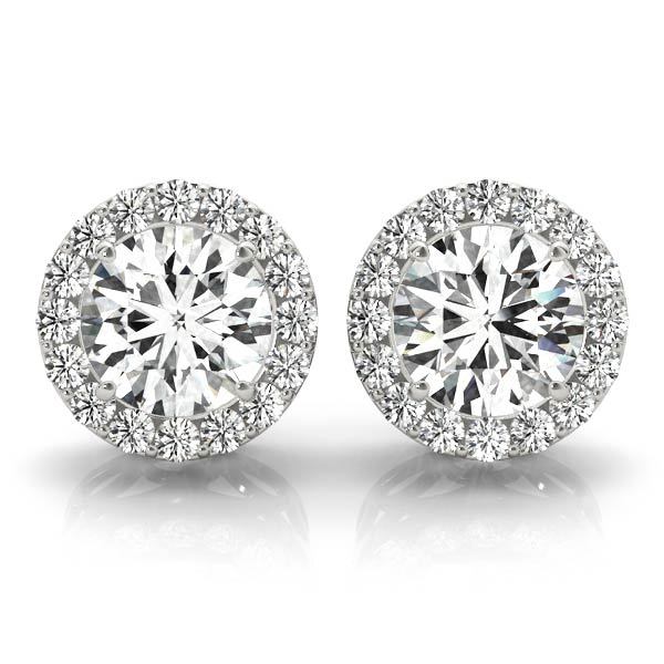 18K White Gold Round Diamond Halo Earrings