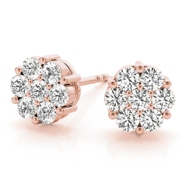18K Rose Gold Round Diamond Fashion Earrings