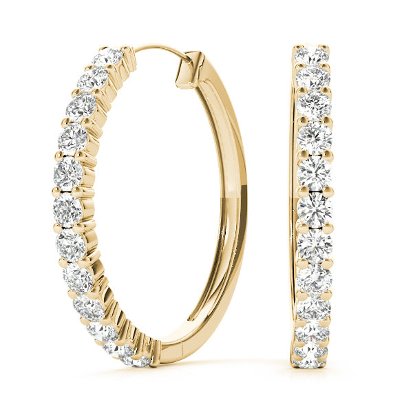 14K Yellow Gold Diamond Fashion Hoop Earrings