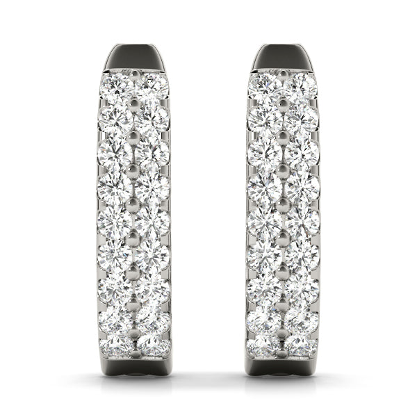 Platinum 1ctw Round Diamond J-Hoop Earrings
