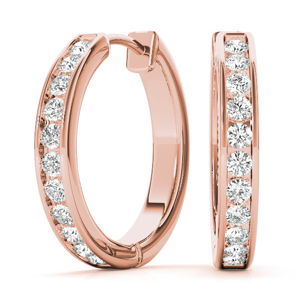 18K Rose Gold Round Diamond Hoop Earrings