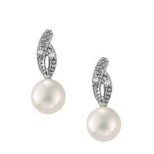 14K White Gold Diamond Pearl Earring Set