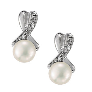 18K White Gold Diamond Pearl Drop Earrings
