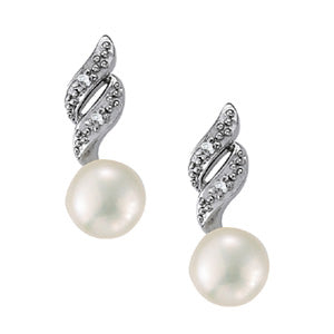18K White Gold Diamond Pearl Drop Earrings