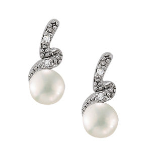 18K White Gold Diamond Pearl Fashion Earrings