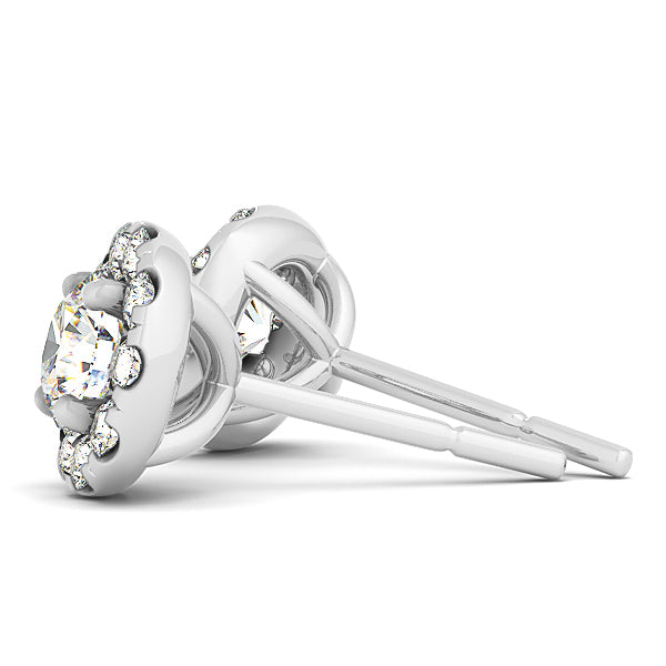 14K White Gold Round Diamond Halo Earrings