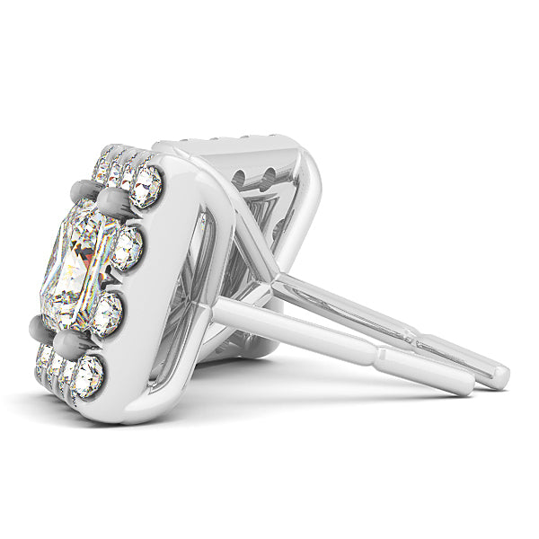 14K White Gold Square Diamond Halo Stud Earrings