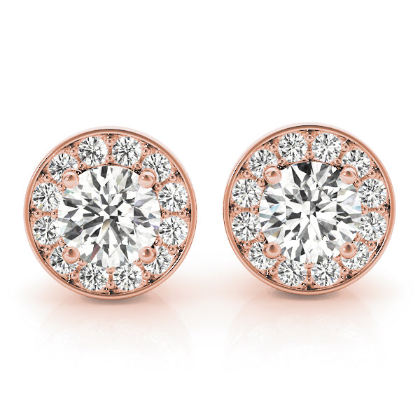 18K Rose Gold Diamond Halo Stud Earrings
