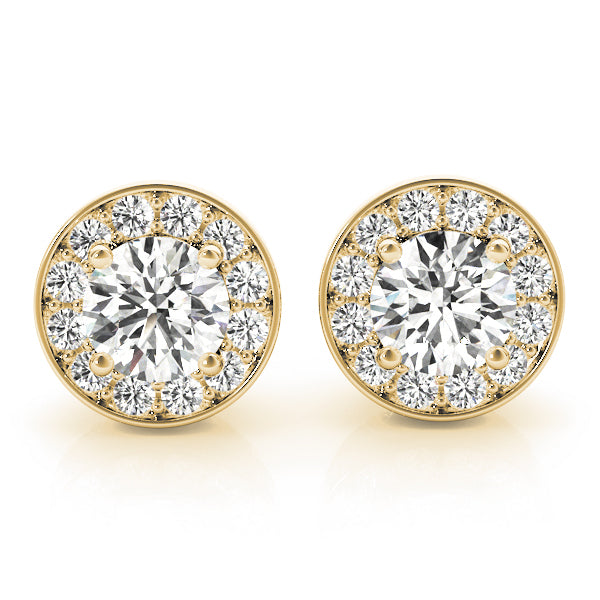 18K Yellow Gold Round Diamond Halo Earrings