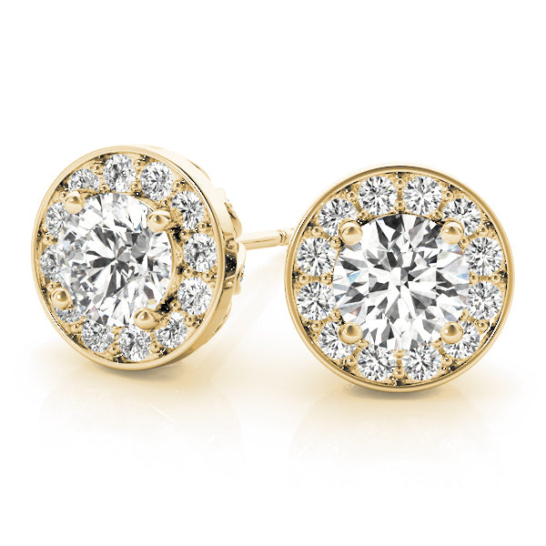 18K Yellow Gold Round Diamond Halo Earrings