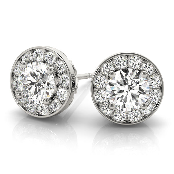 18K White Gold Round Diamond Halo Earrings