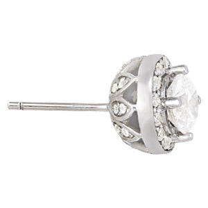 Platinum White Round Diamond Halo Earrings