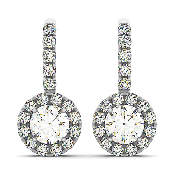 14K White Gold Round Diamond Halo Stud Earrings