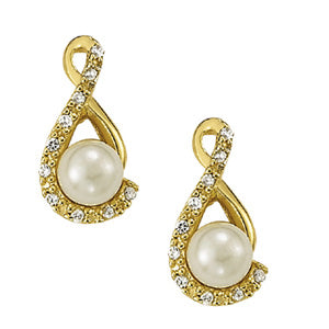 Platinum Pearl & Diamond Fashion Earrings 0.06ctw