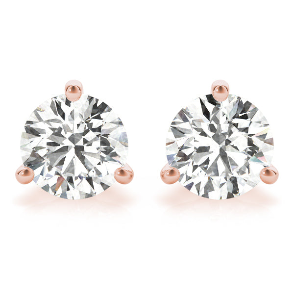 18K Rose Gold Round Diamond Stud Earrings