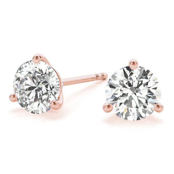 18K Rose Gold Round Diamond Stud Earrings