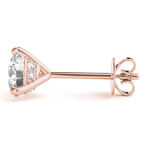18K Rose Gold Round Diamond Stud Earrings