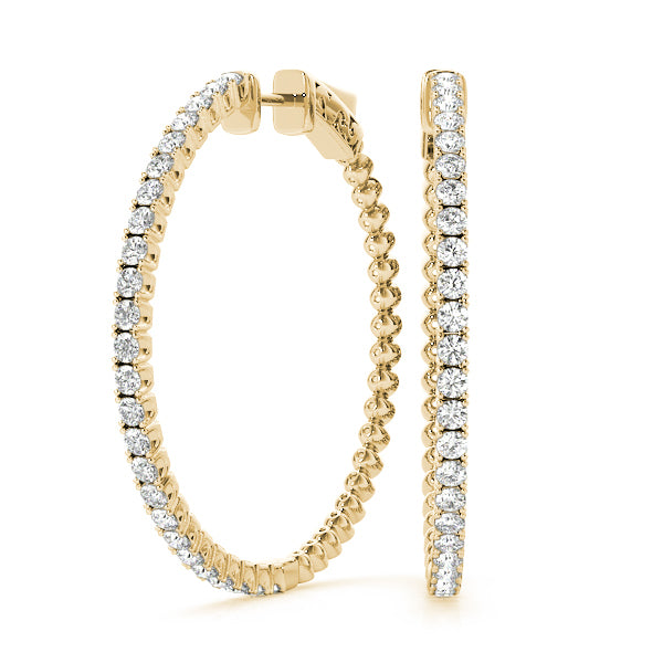 14K Yellow Gold Diamond Inside Out Hoop Earrings