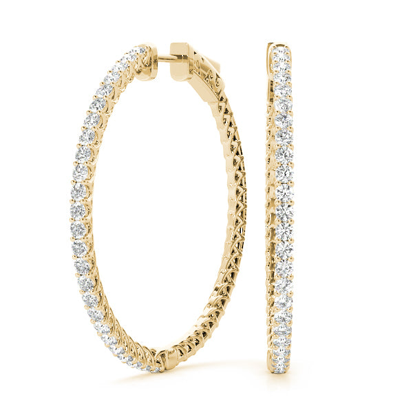 18K Yellow Gold Diamond Inside Out Hoop Earrings