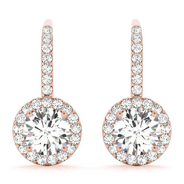 18K Rose Gold Round Diamond Halo Earrings