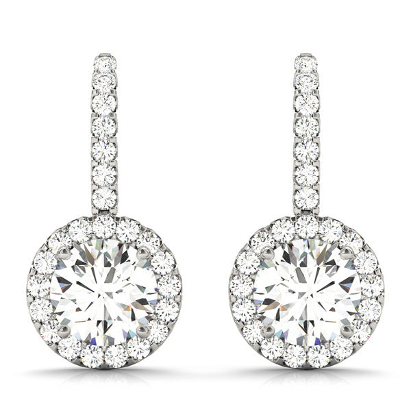 18K White Gold Round Diamond Halo Earrings
