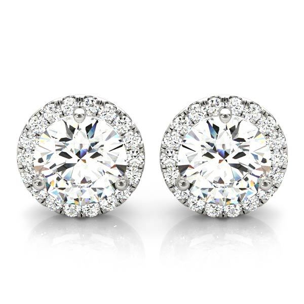 14K White Gold Round Diamond Halo Earrings