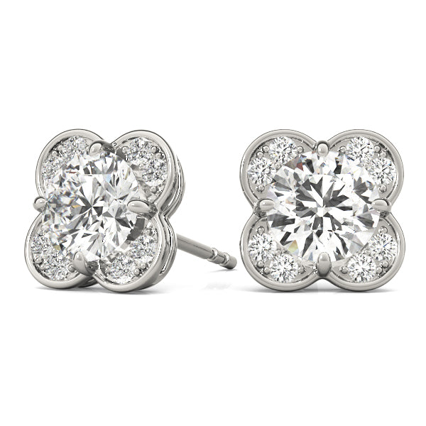 Platinum Round Diamond Halo Stud Earrings