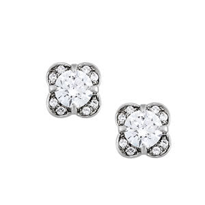 14K White Gold Diamond Halo Stud Earrings