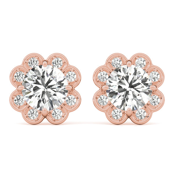 18K Rose Gold Diamond Halo Stud Earrings