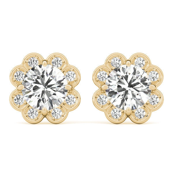 18K Yellow Gold Diamond Halo Stud Earrings