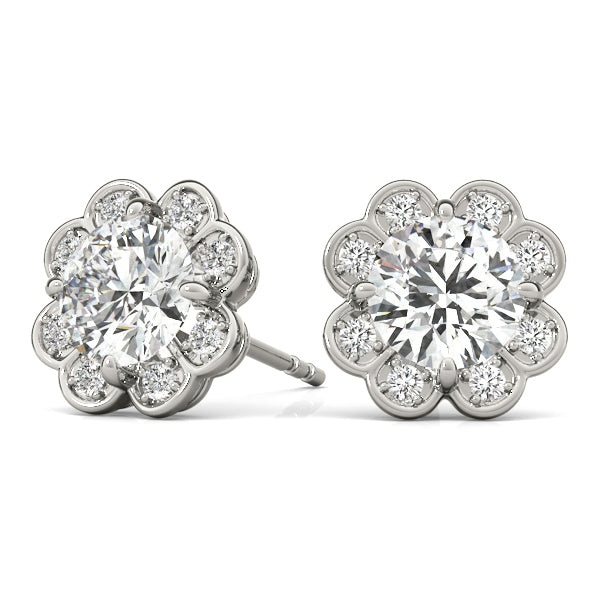 14K White Gold Diamond Halo Stud Earrings