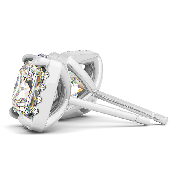 Platinum White Diamond Square Halo Earrings