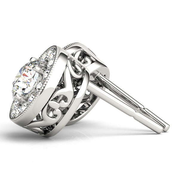 14K White Gold Round Diamond Halo Earrings