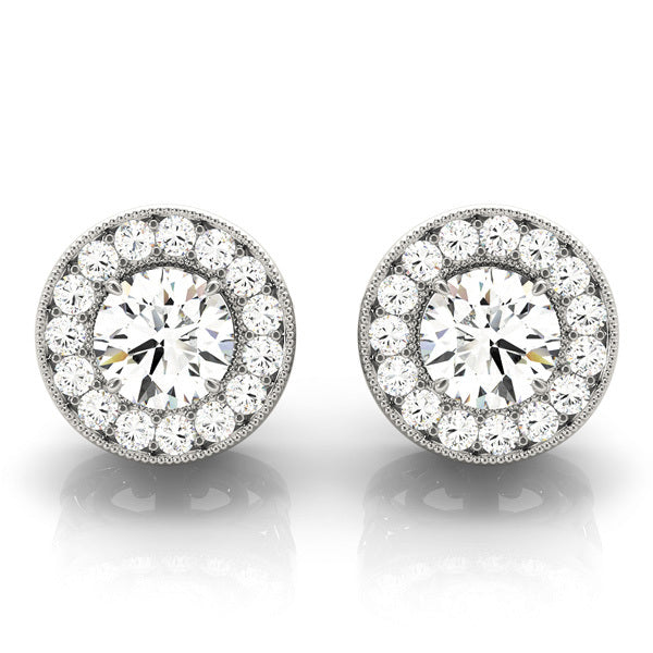 18K White Gold Round Diamond Halo Stud Earrings