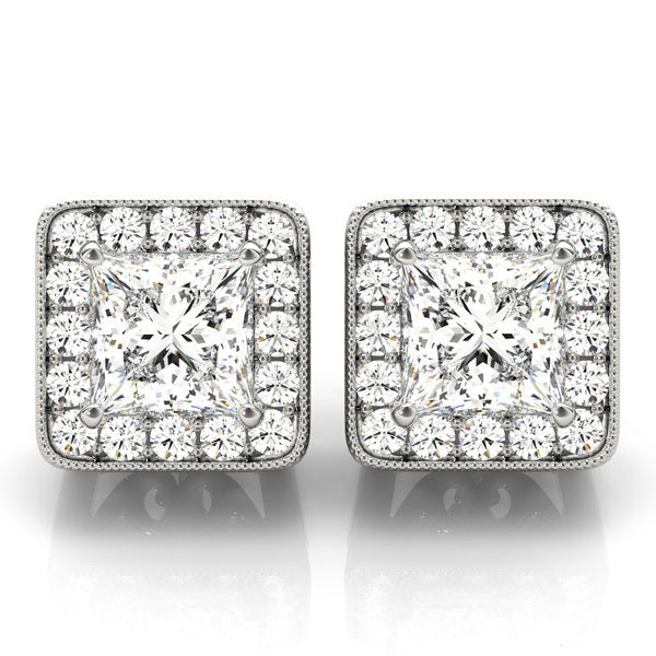 Platinum Diamond Halo Stud Earrings 1/2 CT