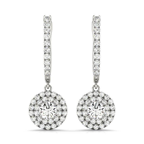 Platinum White Round Diamond Halo Earrings