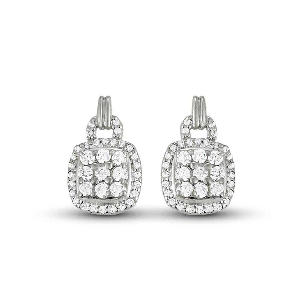 18K White Gold Diamond Cluster Fashion Earrings