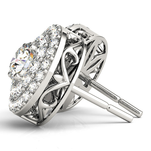14K White Gold Round Diamond Halo Stud Earrings